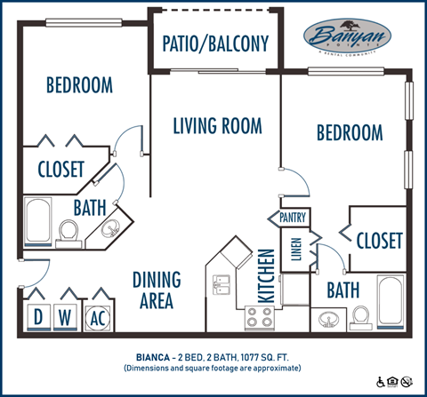 Two bedroom floor plan at Banyan Pointe, Coconut Creek, Florida